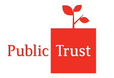 A logo for public trust with a plant growing out of it