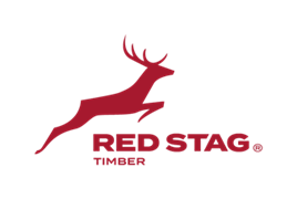 A red stag timber logo on a white background