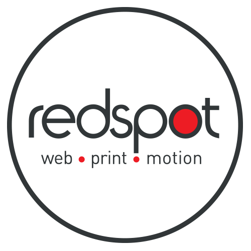The logo for redspot web print motion is in a circle.