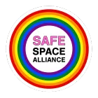 A safe space alliance logo with a rainbow in the background