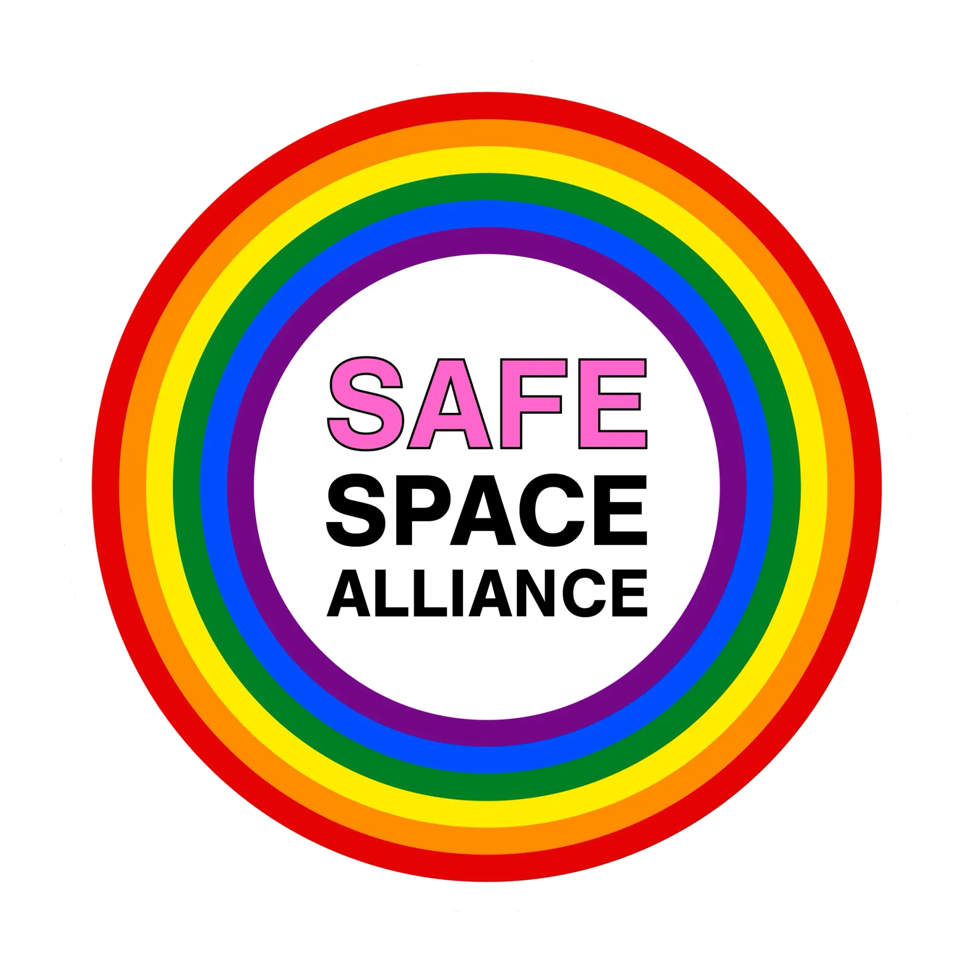 A safe space alliance logo with a rainbow in the background