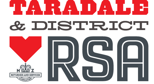 A logo for taradale and district rsa with a red heart