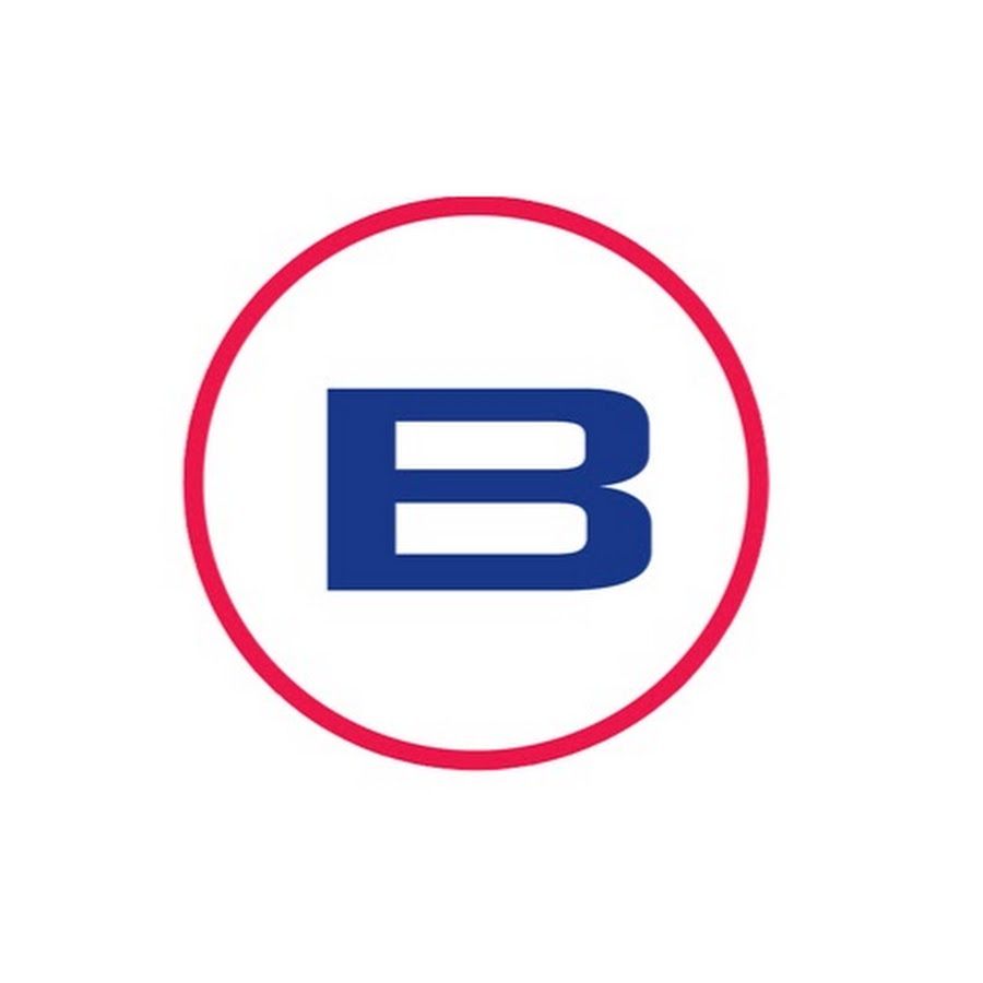 A blue letter b is in a red circle on a white background.