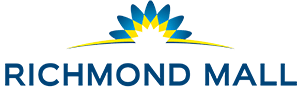 The logo for richmond mall has a blue and yellow flower on it