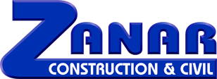 A blue and white logo for zanar construction and civil