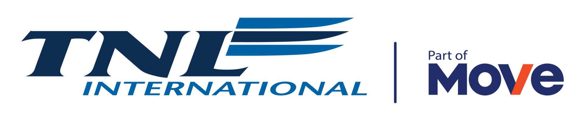 A blue and white logo for tnl international