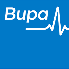 A blue background with the word bupa on it