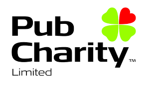 A logo for pub charity limited with a four leaf clover