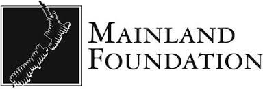 The mainland foundation logo is black and white and shows a map of mainland new zealand.