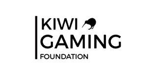 The kiwi gaming foundation logo is black and white with a kiwi on it.