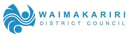 The logo for the waimakariri district council is blue and white.