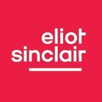 The logo for eliot sinclair is on a red background.