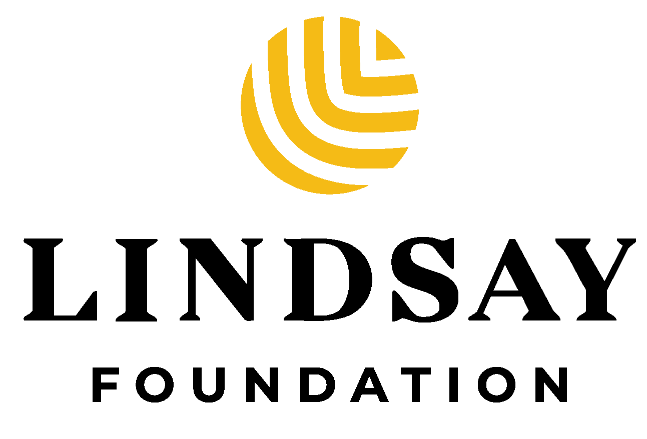 A logo for the lindsay foundation with a yellow circle in the middle.