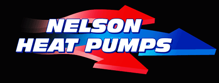 Nelson heat pumps logo with red and blue arrows