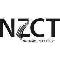 The logo for the nz community trust is black and white.