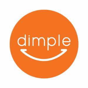 The logo for dimple is an orange circle with a white smile on it.