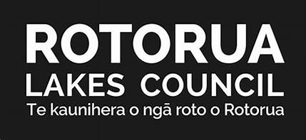 The logo for the rotorua lakes council is black and white.