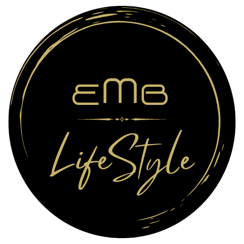 Black circle logo with gold accents, 