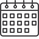 An icon of a calendar with squares on it.