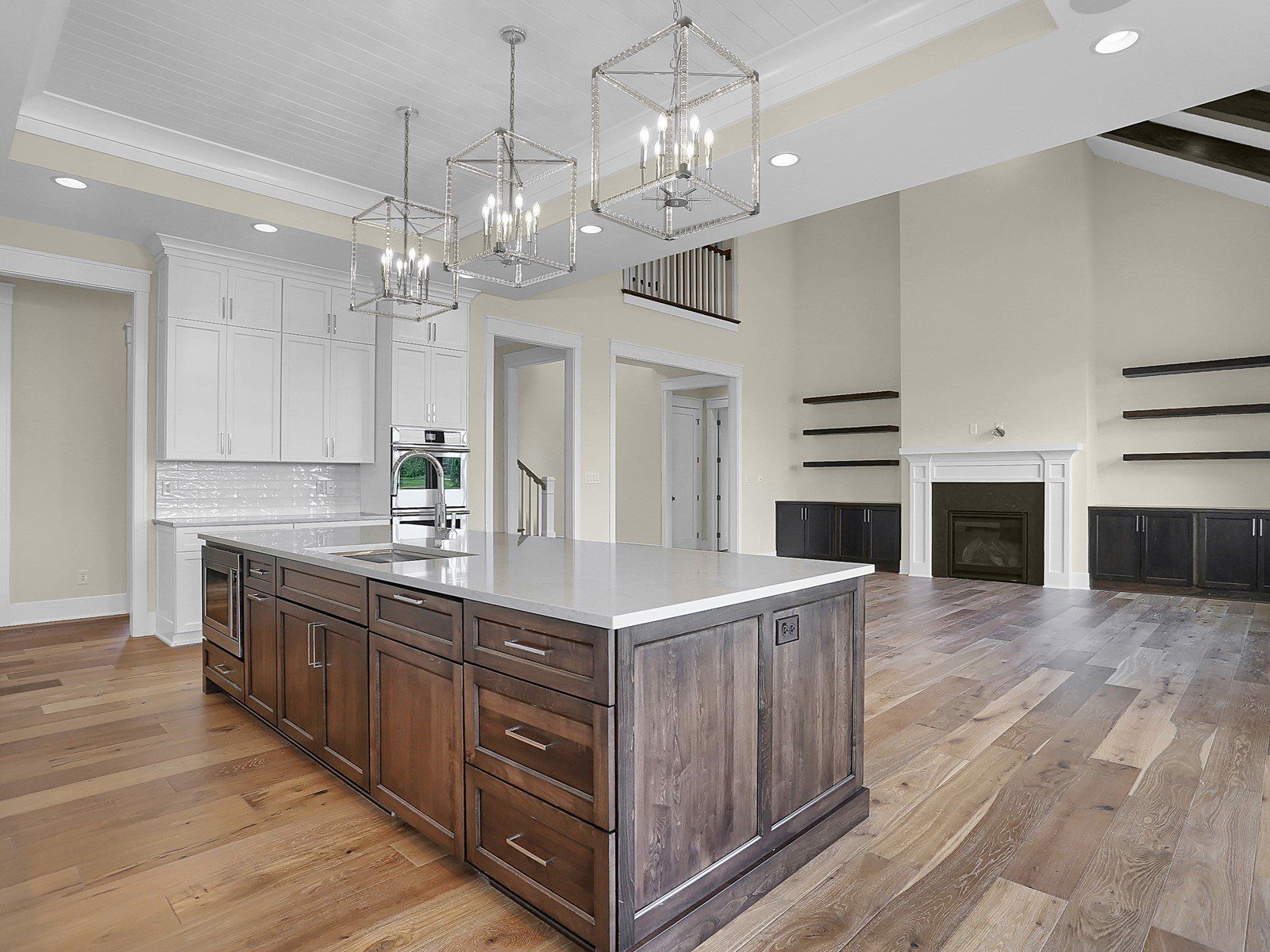 There is a large island in the middle of the kitchen.