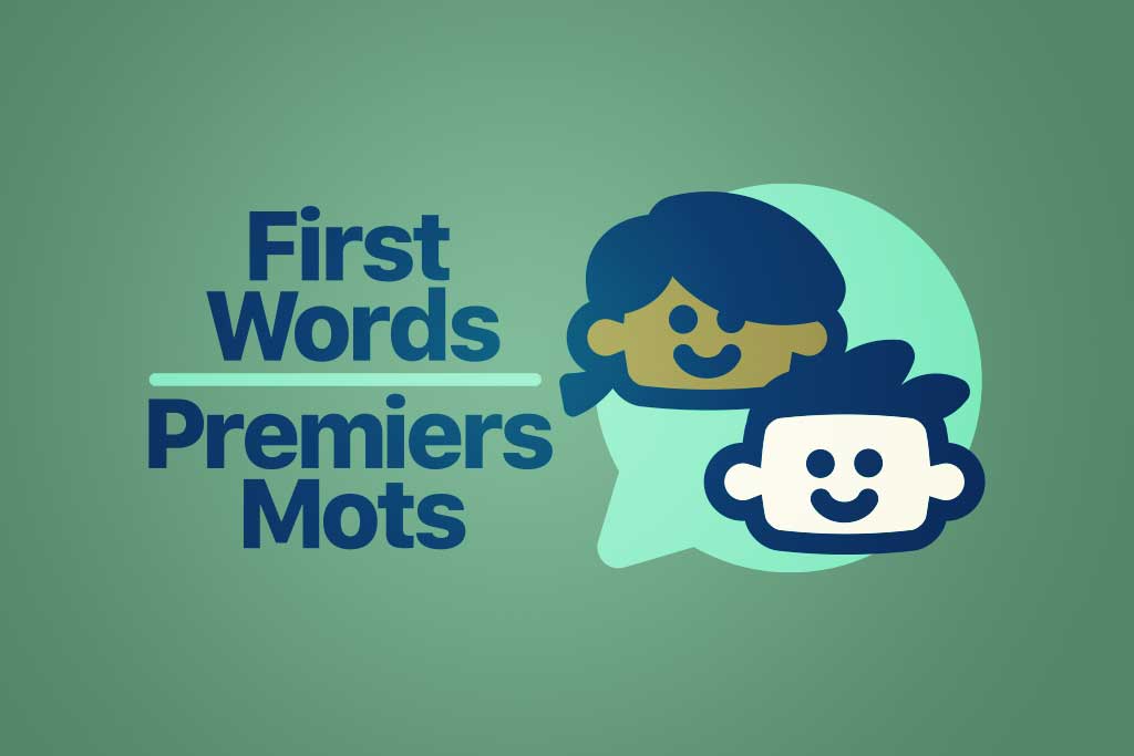 A logo for first words premiers mots with a boy and a girl