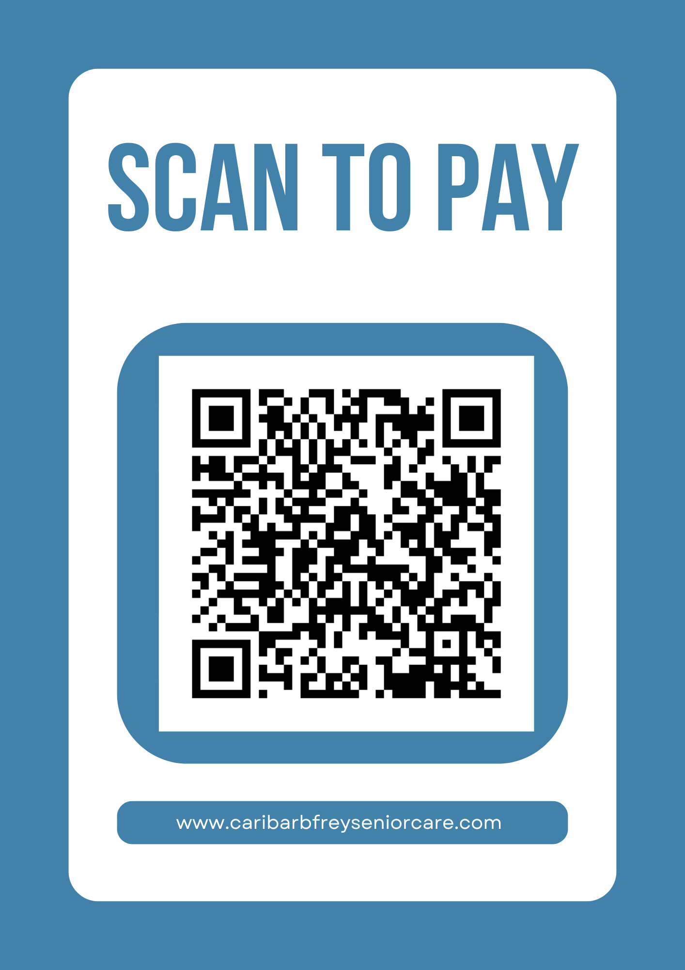 A blue sign that says `` scan here order and pay here '' with a qr code on it.