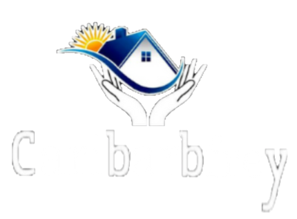 A logo with two hands holding a house and a sun