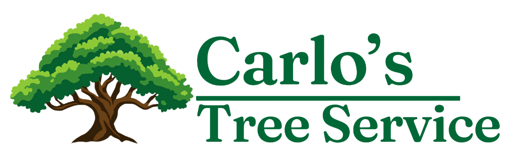 Carlo’s Tree Service logo with a green tree and brown trunk on a white background