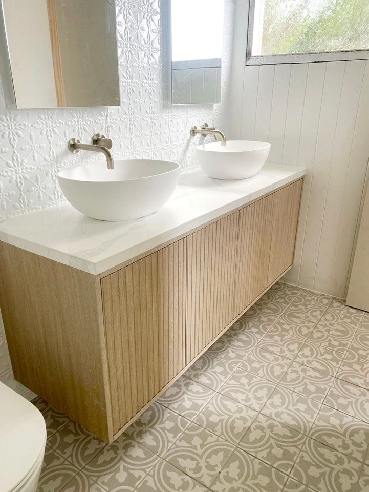 A Bathroom with Two Sinks and A Toilet — VG Cabinets In Warrnambool, VIC
