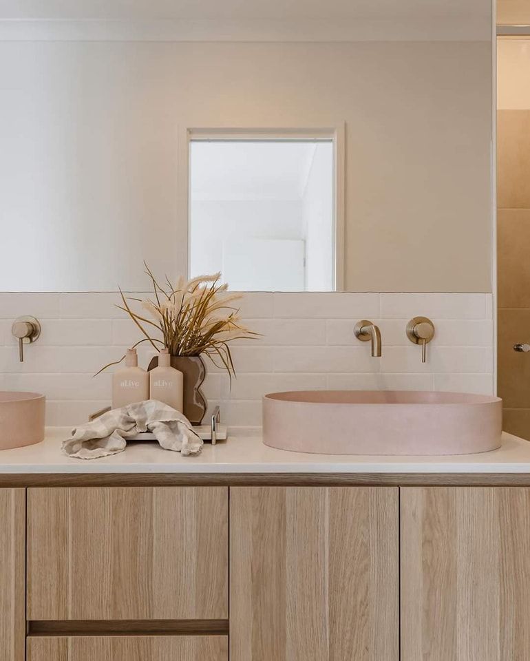 A Bathroom with Two Sinks and A Mirror — VG Cabinets In Warrnambool, VIC