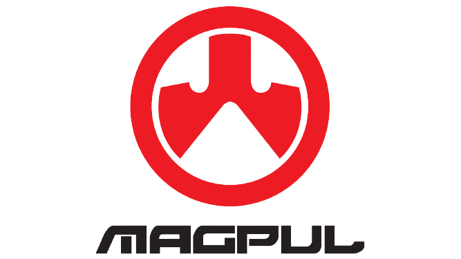 A red and white logo for magpul on a white background