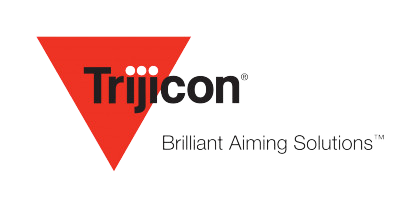 The trijicon logo is red and black and says brilliant aiming solutions.