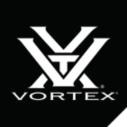 A white vortex logo on a black background