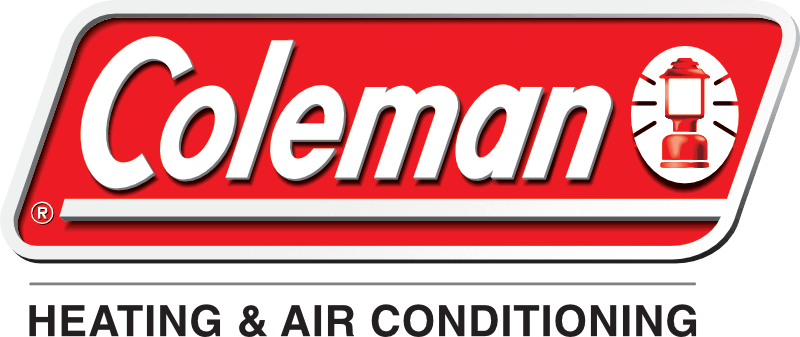 The coleman logo is red and white and says heating and air conditioning.