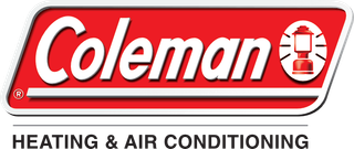 The coleman logo is red and white and says heating and air conditioning.