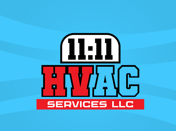 The logo for 11:11 hvac services llc is red and blue.