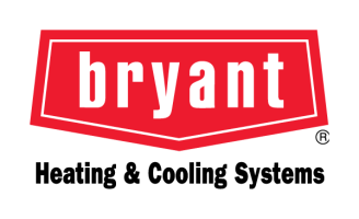 A red and white logo for bryant heating and cooling systems