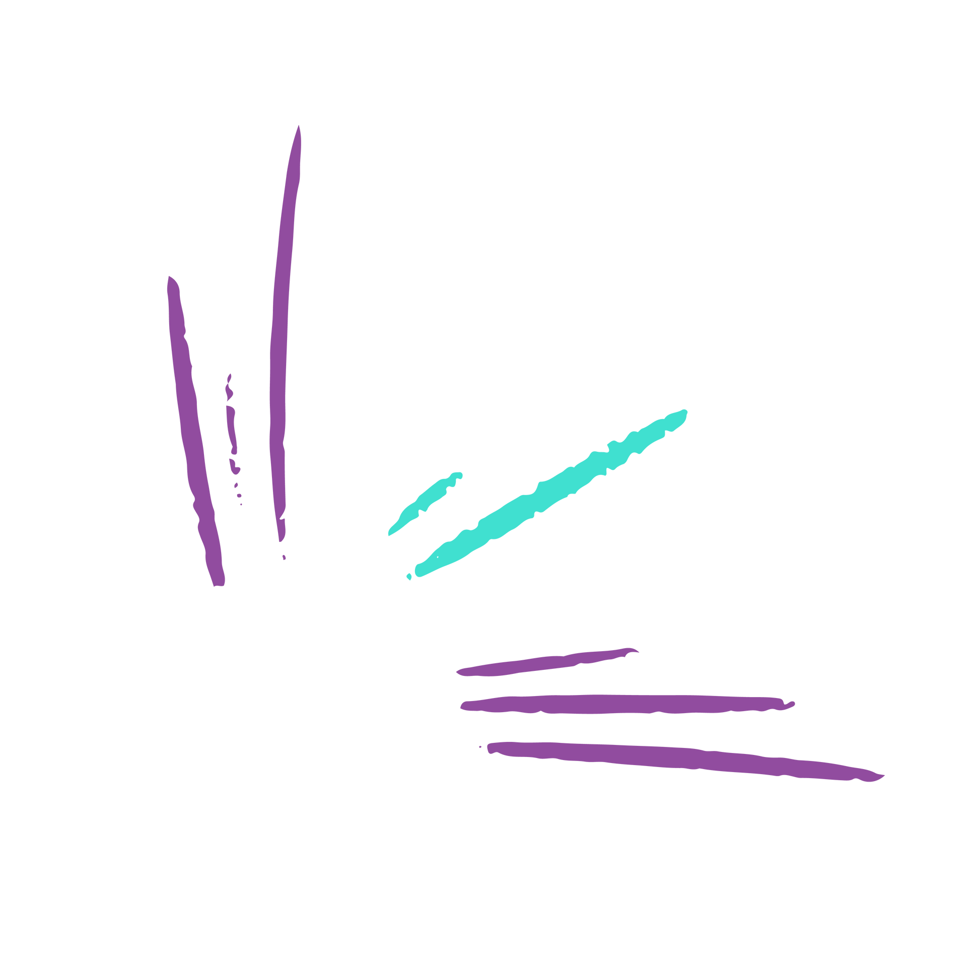 Purple and teal brushstroke bursts radiating from a corner.