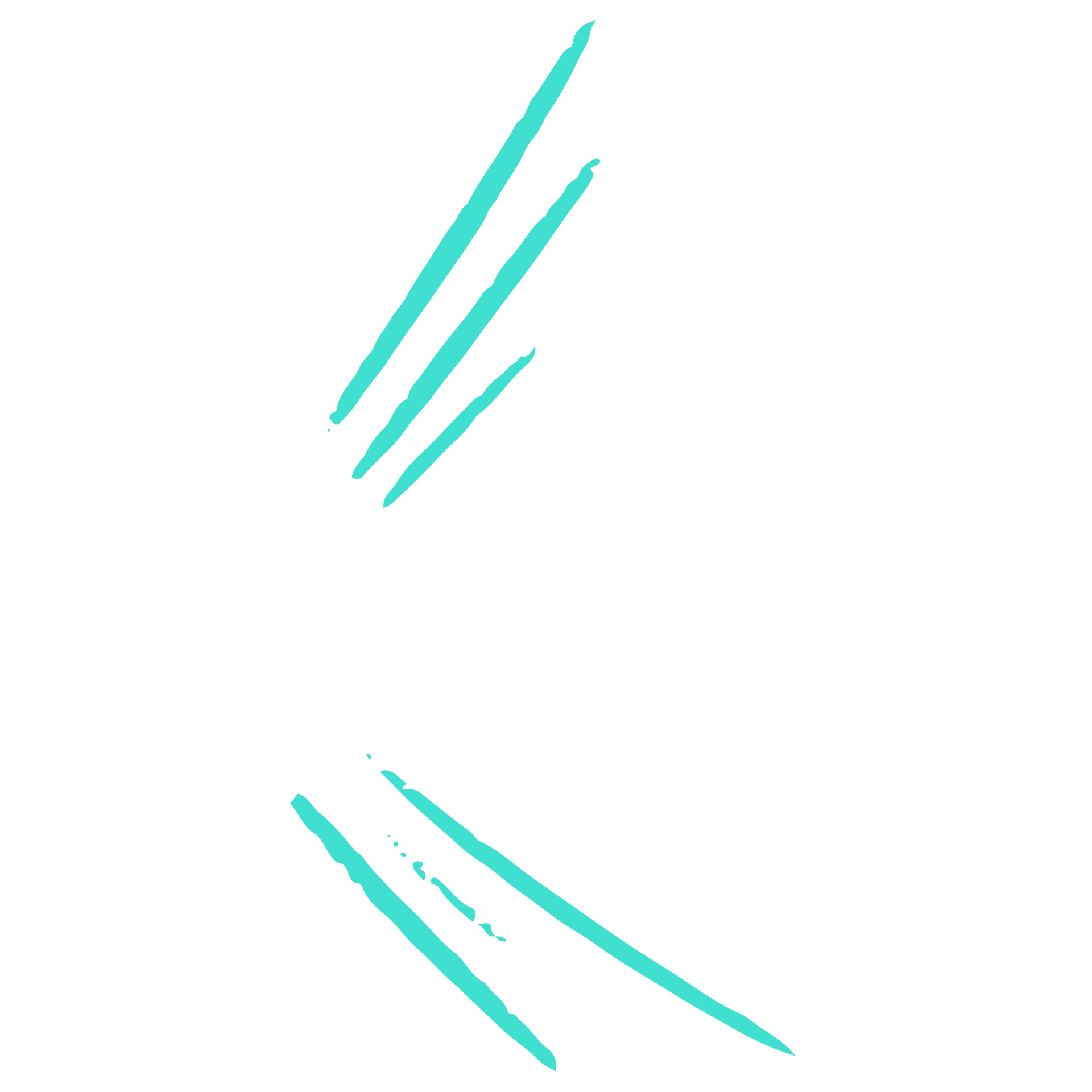 Teal lines pointing down and to the right, with a shorter group above.