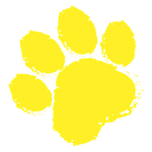 Yellow paw print on white background.