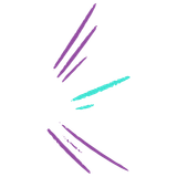 Abstract illustration: Purple and teal brushstrokes radiating from a central point on a white background.