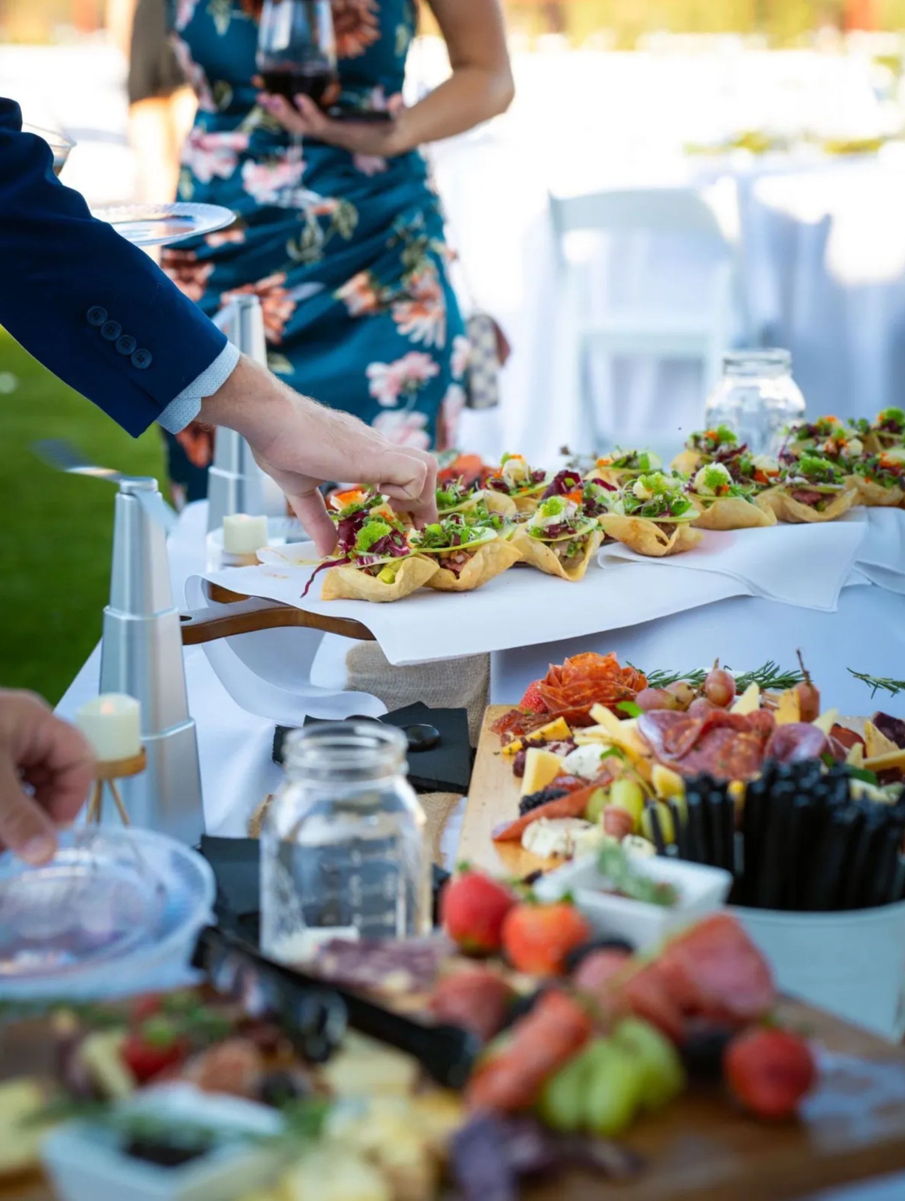 Hors D'oeuvres at wedding after ceremony during cocktail hour at Venue at the Cove