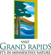 A logo for visit grand rapids it 's in minnesota 's nature