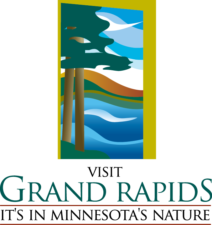 A logo for visit grand rapids it 's in minnesota 's nature