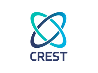 a crest logo with a blue circle and the word crest below it