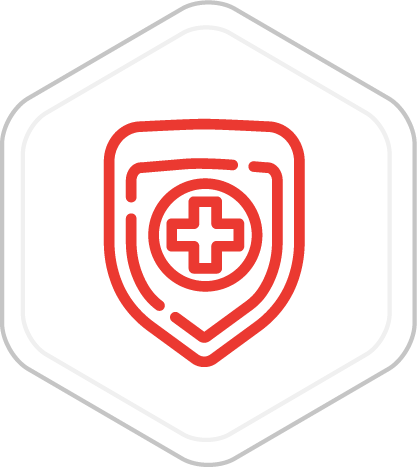 a red shield with a cross in the middle on a white background .