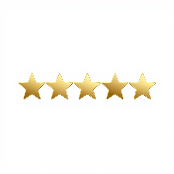 Five gold stars in a horizontal row on a white background