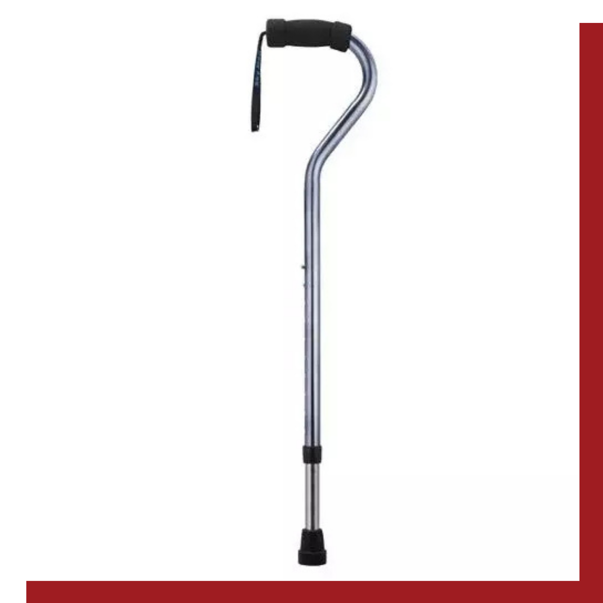 A cane with a black handle on a white background.