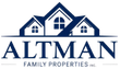 Dark blue Altman Family Properties logo with house silhouette.