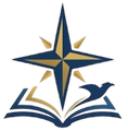 Logo for NorthStar Student Services, featuring a compass star above an open book and a small bird icon.